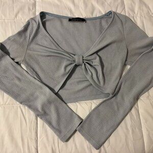 Light Blue Long Sleeve Front Tie Style